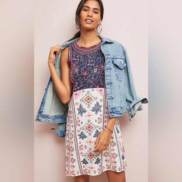 Anthropologie Akemi + Kin Embroidered Southwestern Tribal Boho Dress Size 10 - Picture 3 of 3